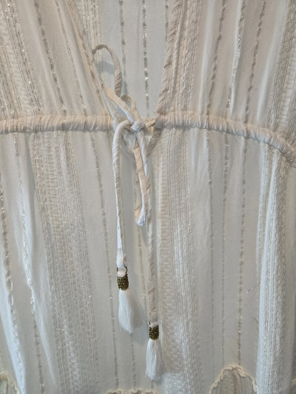 blue island Cream Textured V-Neck Swim Coverup
